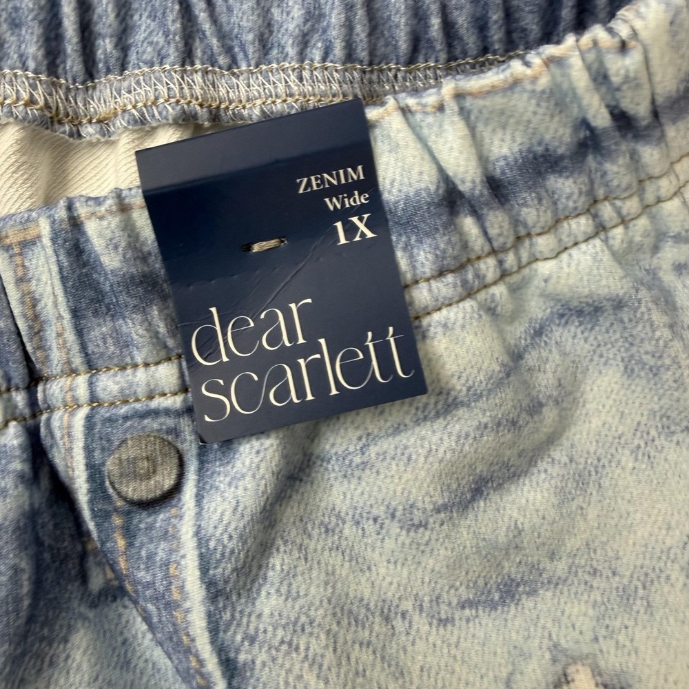 Dear Scarlett Pants Womens 1X Blue Denim Wide Leg Pull On Elastic Waist Zenim - Picture 5 of 12